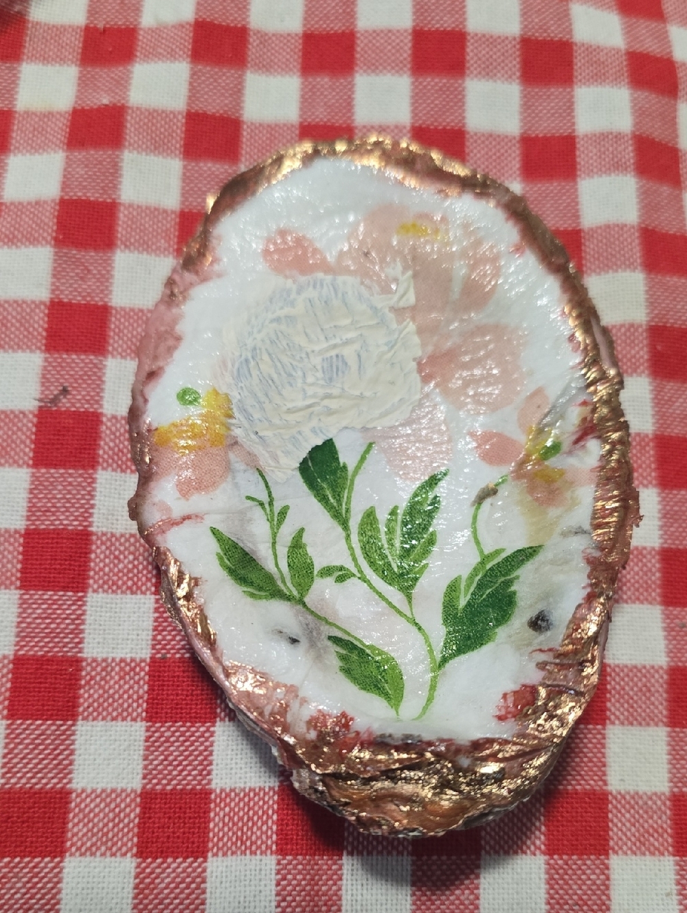 Hand-Painted Floral Oyster Shell with Rose Gold Edge